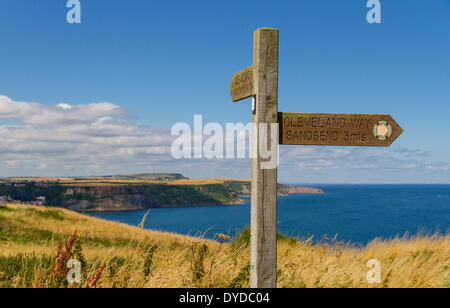 Wegweiser für die Cleveland-Art an der Küste von Yorkshire in der Nähe von Whitby. Stockfoto