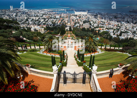 Blick über die Bahai-Gärten, Haifa, Israel. Stockfoto