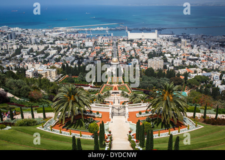 Blick über die Bahai-Gärten, Haifa, Israel. Stockfoto
