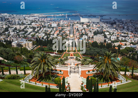 Blick über die Bahai-Gärten, Haifa, Israel. Stockfoto