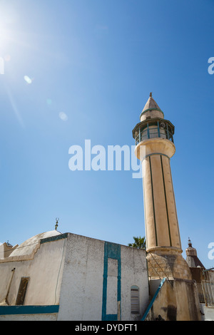 Das Minarett der weißen Moschee, Nazareth, unteren Galiläa, Israel. Stockfoto