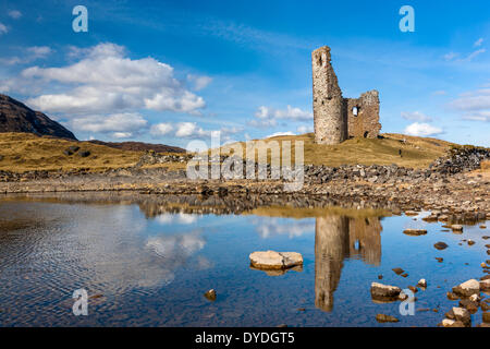 Ardvreck Castle ist eine aus dem 16. Jahrhundert zerstörten Burg am Ufer des Loch Assynt. Stockfoto