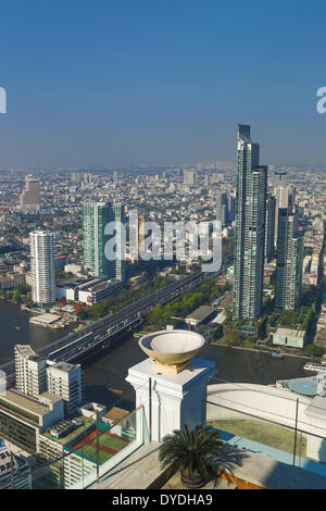 Thailand, Asien, Bangkok, Saphan Taksin, Architektur, Stadt, bunten, hoch, Panorama, Fluss, Skyline, touristische, Reisen Stockfoto