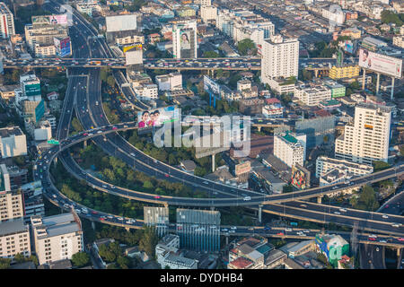 Bangkok, Stadt, Ratchaprarop, Thailand, Asien, Mittel-, Kreuzung, High, Autobahnen, Verkehr, Transport, Skyline, Straße, Lichter, Stockfoto