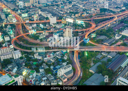 Bangkok, Stadt, Ratchaprarop, Thailand, Asien, Mittel-, Kreuzung, High, Autobahnen, Verkehr, Transport, Skyline, Straße, Lichter, Stockfoto