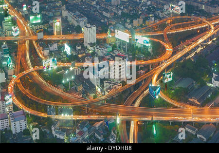 Bangkok, Stadt, Ratchaprarop, Thailand, Asien, Mittel-, Kreuzung, High, Autobahnen, Verkehr, Transport, Skyline, Straße, Lichter, Stockfoto