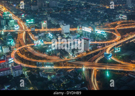 Bangkok, Stadt, Ratchaprarop, Thailand, Asien, Mittel-, Kreuzung, High, Autobahnen, Verkehr, Transport, Skyline, Straße, Lichter, Stockfoto