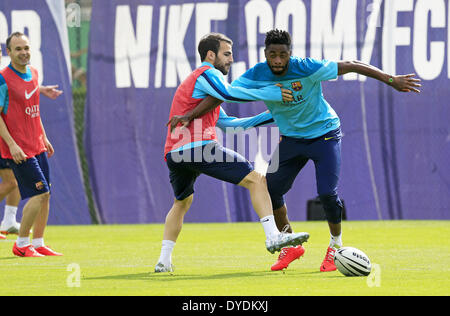 Barcelona, Spanien. 15. April 2014. BARCELONA / Spanien April -15. Lied und Cesc in der FC Barcelona Training und Pressekonferenz vor dem Finale der Copa del Rey, die in der Ciudad Deportiva Joan Gamper des FC Barcelona stattfand, '' am 5. April 2014 Foto: Joan Valls/Urbanandsport Nurphoto © Joan Valls/NurPhoto/ZUMAPRESS.com/Alamy Live News Stockfoto