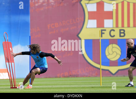 Barcelona, Spanien. 15. April 2014. BARCELONA / Spanien April -15. Carles Puyol in der FC Barcelona Training und Pressekonferenz vor dem Finale der Copa del Rey, die in der Ciudad Deportiva Joan Gamper des FC Barcelona stattfand, '' am 5. April 2014 Foto: Joan Valls/Urbanandsport Nurphoto © Joan Valls/NurPhoto/ZUMAPRESS.com/Alamy Live News Stockfoto