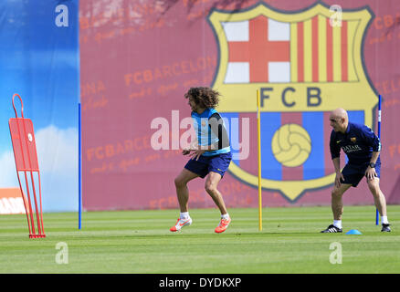 Barcelona, Spanien. 15. April 2014. BARCELONA / Spanien April -15. Carles Puyol in der FC Barcelona Training und Pressekonferenz vor dem Finale der Copa del Rey, die in der Ciudad Deportiva Joan Gamper des FC Barcelona stattfand, '' am 5. April 2014 Foto: Joan Valls/Urbanandsport Nurphoto © Joan Valls/NurPhoto/ZUMAPRESS.com/Alamy Live News Stockfoto