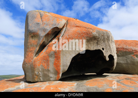 Remarkable Rocks auf Kangaroo Island, South Australia, sind beeindruckende Skulpturen aus schwarzem Glimmer, bläulichen Quarz und rosa Feldspat Stockfoto