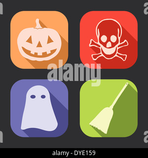 Halloween-flache Bauweise, lange Schatten Symbolsammlung (Set). Stockfoto