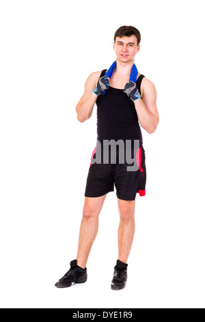attraktive Fitness Mann in Sportbekleidung isoliert auf weiss Stockfoto