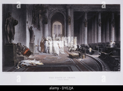 Ermordung von Julius Caesar 44 v. Chr., handkolorierten Kupferstich nach dem Gemälde von j. L. Gerome, um 1860 Stockfoto