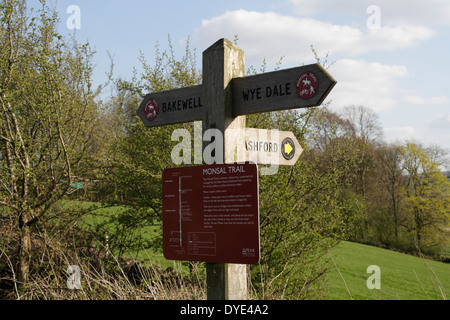 Wegweiser auf dem Monsal Trail Path in Derbyshire England Stockfoto