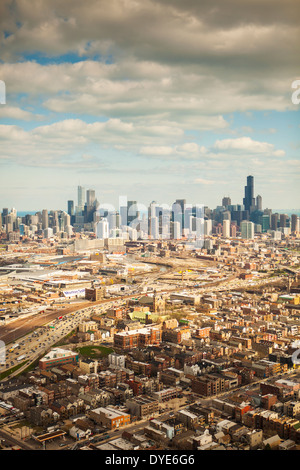 Luftaufnahme der Stadt von Chicago, Illinois Vereinigte Staaten, aufgenommen aus einem Hubschrauber Stockfoto