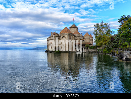 Chateau De Chillon (Schloss Chillon) am Genfer See, Schweiz Stockfoto