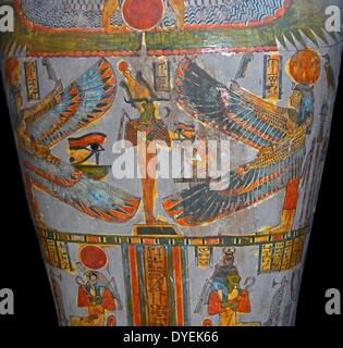 Lackierten Holzsarg von Denytenamun Denytenamun 943 v. Chr. wurde der Weihrauch Träger der Tempel des Amun. Die Dekoration des Deckels mit Anspielungen auf die Wiedergeburt. Stockfoto