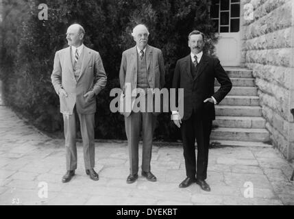 Hebrew University und Lord Balfour zu besuchen. Lord Allenby, Lord Balfour und Sir Herbert Samuel 1925 Stockfoto