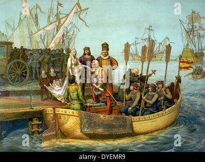 Columbus am Hof von Barcelona. Christoph Kolumbus, der vor dem König