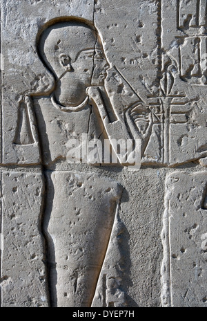 Tempel von Ramses III (1198-1167 v. Chr. – XX ° Dyn.) in Medinet Habu: Relief des Gottes Ptah. Stockfoto