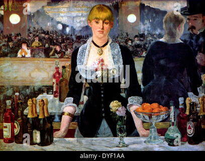 Eine Bar an der Folies-Bergère (auf Französisch "Un bar aux Folies Bergère"), lackiert und auf dem Pariser Salon 1882 ausgestellt. Es zeigt eine Szene im Folies Bergère Nachtclub in Paris und war das letzte große Werk des französischen Malers Édouard Manet. Stockfoto