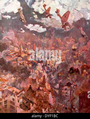 Gemälde von Georg Lebrecht der Luftwaffe Flugzeuge bombardieren die unbenannte englische Stadt. Ca. August/September 1941. Stockfoto