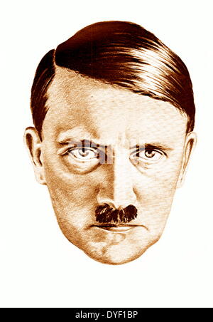 Zeichnung von Adolf Hitler, von H. Oloffs auf Basis einer Hoffmann Foto. Hitler war Führer der Nsdap während des Zweiten Weltkrieges. Stockfoto