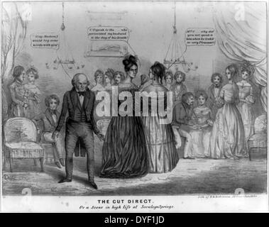 Der Schnitt direkt oder 'eine Szene in High Life bei Saratoga Springs' von Henry Dacre circa. 1839. Lithographie Drucken auf Papier webten. Eine von zwei Drucke durch 'HD' auf Vorfälle im Sommer 1839 mit Präsident Van Buren's Besuch im Resort in Saratoga Springs, New York. Stockfoto