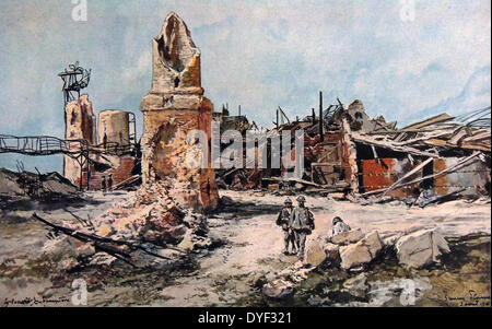 Le Moulin de fargny durch de Francois Flameng. Ruinen der Mühle von Fargny, in der Nähe der Curlu, Frankreich während der Schlacht an der Somme Juli 1916. Stockfoto
