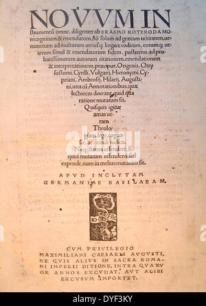 Lateinische und griechische Neue Testament 1516. Erste Ausgabe der Arbeit gewidmet, Papst Leo X. Johann Frobern Stockfoto