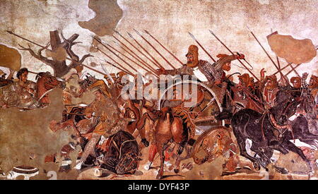 Teil der 'Alexander Mosaic", der zeigt, Alexander der Große erobert Darius III in Persien. Dating von ca. 100 v. Chr., und ursprünglich für das Haus des Faun in Pompeji. Stockfoto