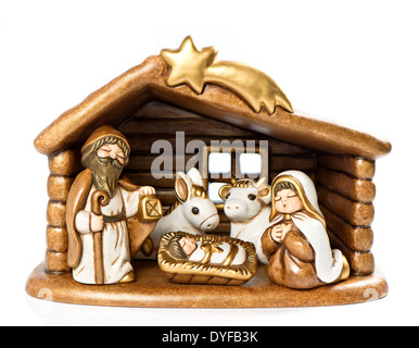 Jesus Christkind, Maria und Josef. Weihnachtskrippe Stockfoto