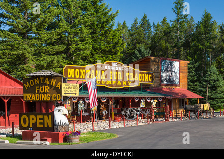 Die Montana Fur Trading Company Storefront auf Martin City, Montana, USA. Stockfoto