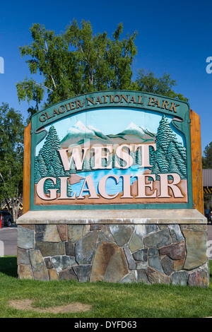 West Glacier National Park Eingang Zeichen, Montana, USA. Stockfoto