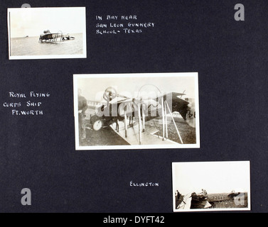 Dieses Bild von Allen Archers Album fängt einen Flugzeugunfall mit einem Curtiss JN-4 'Jenny' in Camp Logan, Texas, ein. Die Curtiss JN-4 war während des Ersten Weltkriegs ein primäres Trainingsflugzeug der US-Armee Stockfoto