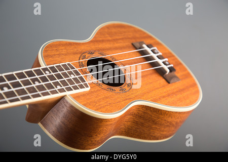 Nahaufnahme der klassischen Ukulele Gitarre, selektiven Fokus auf Muster Stockfoto