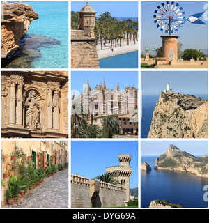 Collage der Wahrzeichen der Insel Mallorca, Spanien Stockfoto