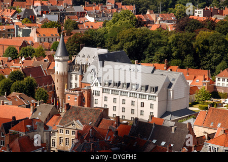 Blick über die Dächer von Brügge, entnommen aus dem Glockenturm, Belfort Turm, Belgien Stockfoto