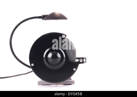 Doppelschleifmaschine mit Lampe isoliert auf weißem, seitliche Ansicht Stockfoto