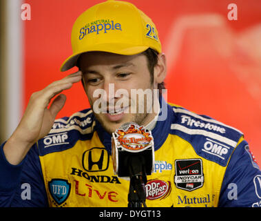 16. April 2014 - ft. Worth, Texas, USA - Apr.16, 2014. Ft. Worth, TX, USA.  Marco Andretti spricht während einer Pressekonferenz im Rahmen der IndyCar Racing League-Testfahrten auf dem Texas Motor Speedway in ft. Worth, Tx. (Credit-Bild: © Ralph Lauer/ZUMAPRESS.com) Stockfoto