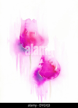 Abstrakte Aquarell Textur Hintergrund rosa Tulpen. Stockfoto