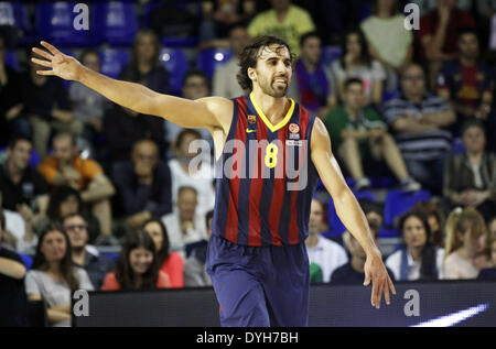 Barcelona, Spanien. 17. April 2014. BARCELONA Spanien-17 Apr. Victor Sada im zweiten Spiel der Viertelfinale der Euroleague Basketball-Spiel zwischen FC Barcelona und Galatasaray, spielte im Palau Blaugrana, die 17. April 2014 Foto: Joan Valls/Urbanandsport/Nurphoto Credit: Joan Valls/NurPhoto/ZUMAPRESS.com/Alamy Live News Stockfoto