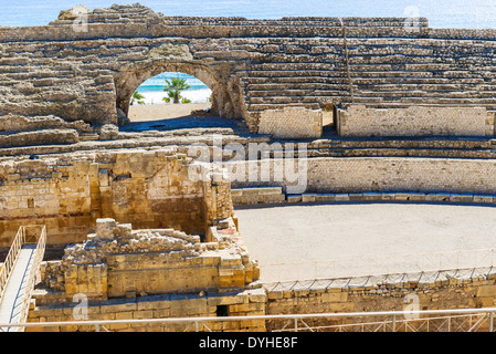 Tarragona, Spanien - 5. Oktober 2013: Ansicht im Roman Amphitheatre in Tarragona Spain.It ist UNESCO-Weltkulturerbe. Stockfoto