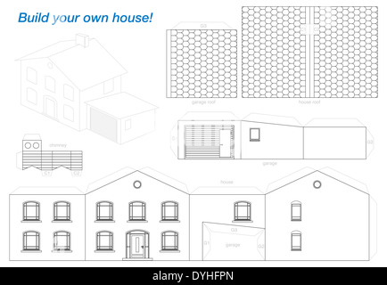 Haus Papier Modell. Einfache Vorlage - comic Haus mit weißen Wänden und