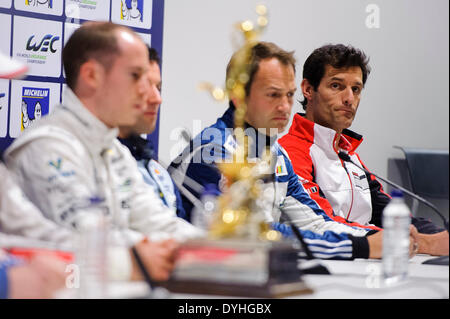 Northampton, UK. 18. April 2014. während der Pre-Event Pressekonferenz in Runde 1 der 2014 FIA World Endurance Championship von Silverstone Circuit. Bildnachweis: Aktion Plus Sport/Alamy Live-Nachrichten Stockfoto