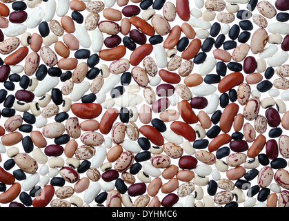 Verschiedene getrocknete Bohnen Hintergrund hautnah Stockfoto