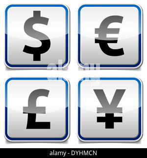 Währungszeichen Geld. Weißer Hintergrund, Schatten. Stockfoto