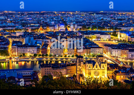 Blick auf Lyon Stadt von Fourvière, Frankreich Stockfoto