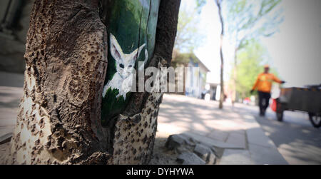 Shenyang, China Liaoning Provinz. 18. April 2014. Ein Baum hohl Gemälde sieht in Shenyang, Hauptstadt des nordöstlichen Chinas Liaoning Provinz, 18. April 2014. © Yao Jianfeng/Xinhua/Alamy Live-Nachrichten Stockfoto